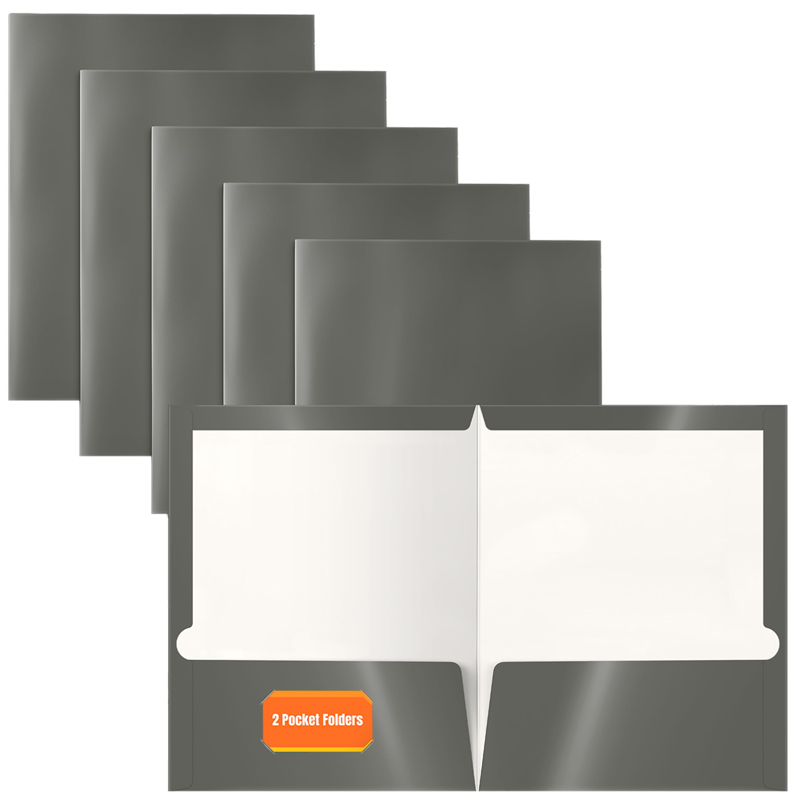 Better Office Products 2 Pocket Glossy Laminated Gray Paper Folders, Box of 25, Letter Size, Gray Paper Portfolios, 25 Pack