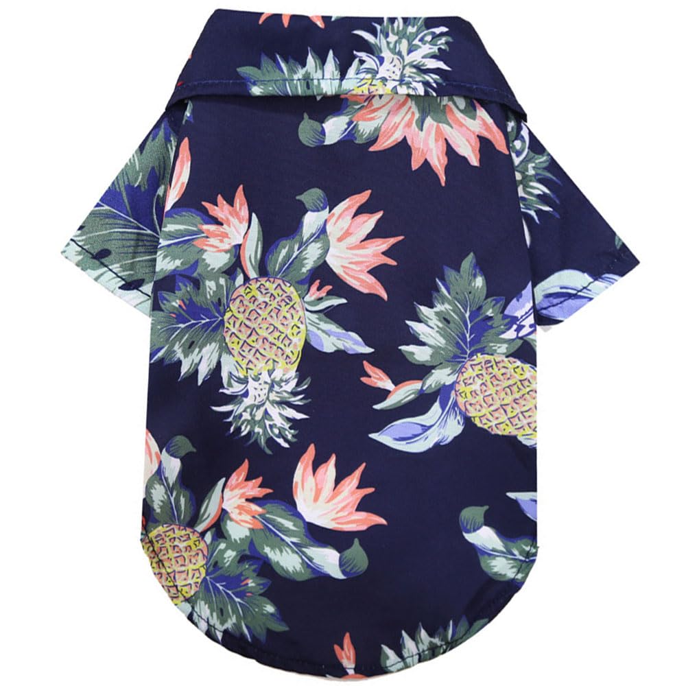 Voarge Polo para Mascotas, Estilo Hawaiano, Camiseta Floral para Perro, Camisetas Estampadas, Elegante Camiseta Transpirable de Verano para Perros pequeños a medianos y Gatos (piña Azul Marino, L)