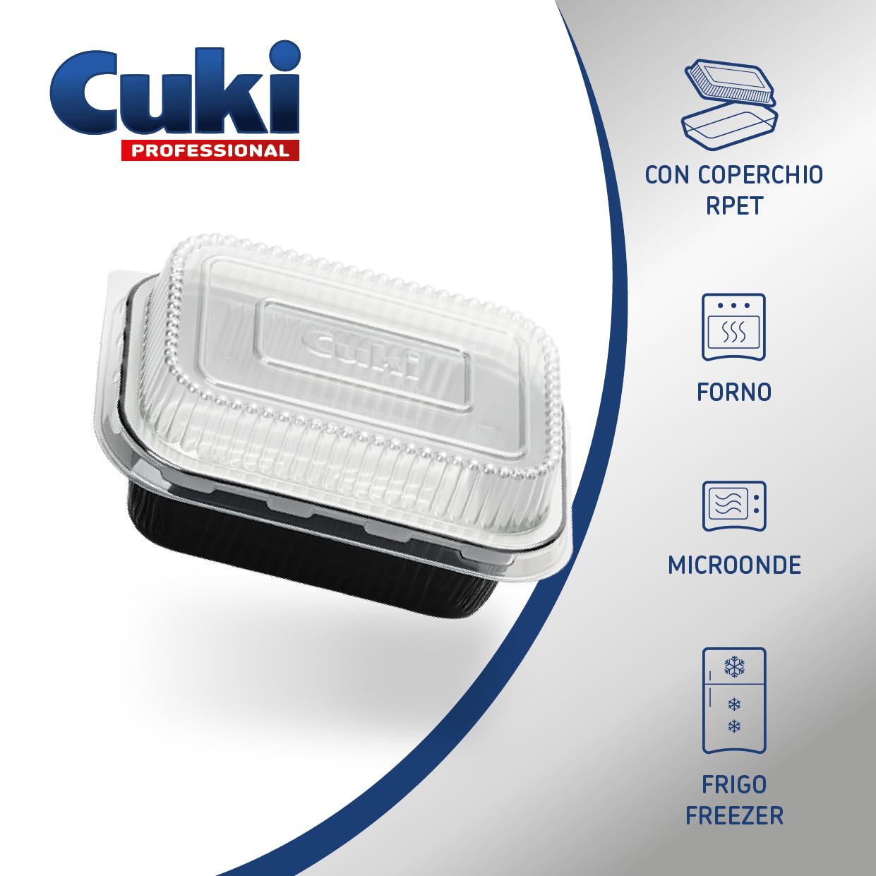 vaschette alluminio con coperchi ultra-forza, 1 porzione, laccate, cm16x12xh5, 1 confezione da 25 pezzi, monouso per forno, microonde, frigo, cottura, conservazione