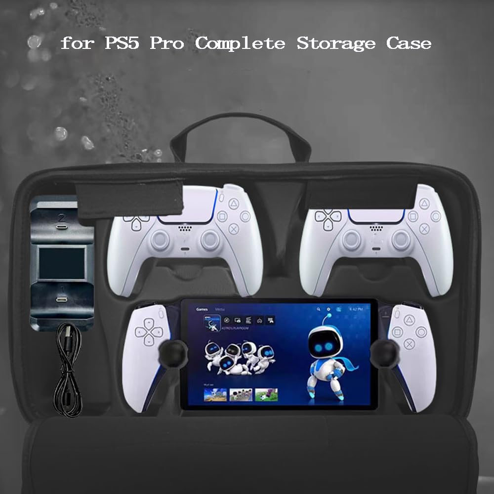 Generico Borsa di stoccaggio della console di gioco compatibile con PS5 Pro, custodia protettiva con scomparto multiplo per PS5 Pro Accessori di gioco Custodia protettiva da viaggio (NERO)