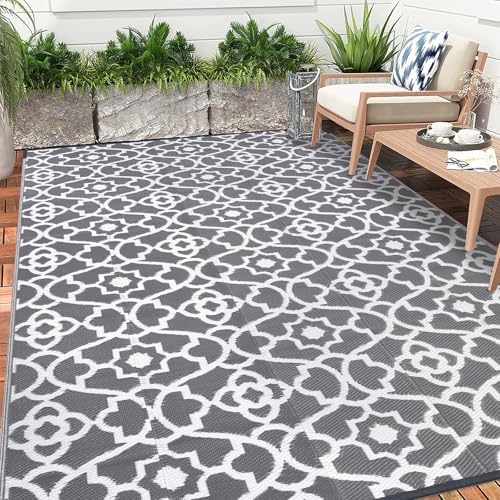 Enyhom Tappeto in paglia in plastica, 240 x 300 cm, resistente, resistente ai raggi UV, reversibile, da giardino, riciclato, impermeabile, per esterni, camper, terrazza