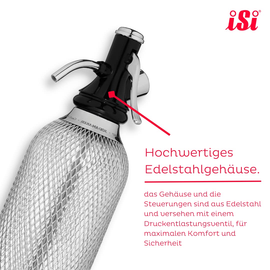 iSi Soda Maker Classic zestaw prezentowy, w zestawie: 2 x szklanki i 10 kapsułek sodowych, syfon sodowy, saturator 1,0 l, stal nierdzewna, akcesoria barowe do musującej wody gazowanej