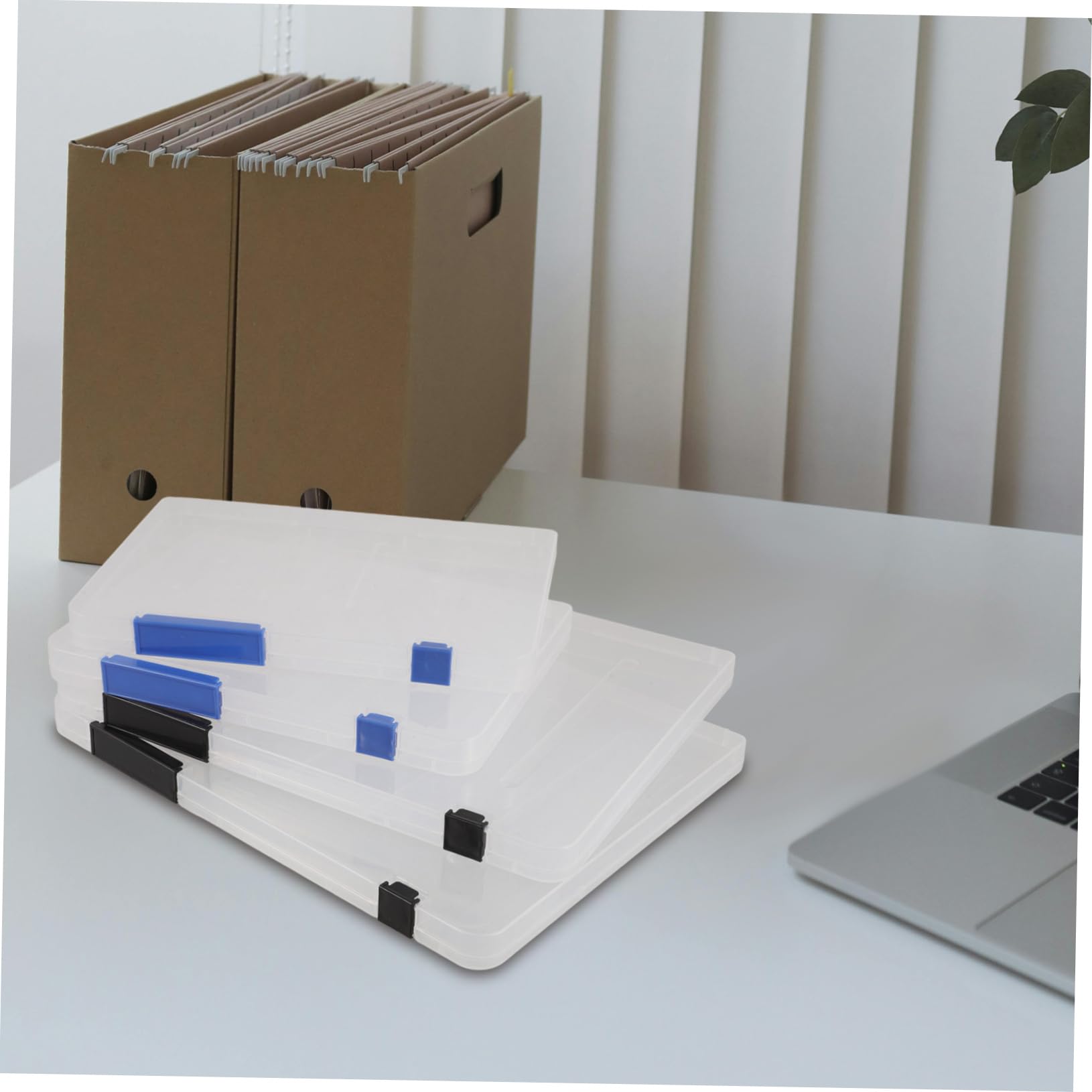 TEHAUX 4piezas Organizador De Archivos Transparente Con Tapa y Doble Cierre Caja De Almacenamiento Para y Revistas Para y