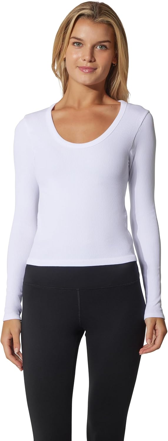 90 Degree By Reflex Womens 3 Pack Ribbed Seamless Crew Neck, Scoop Neck and Sqaure Neck Long Sleeve Top - Image 5