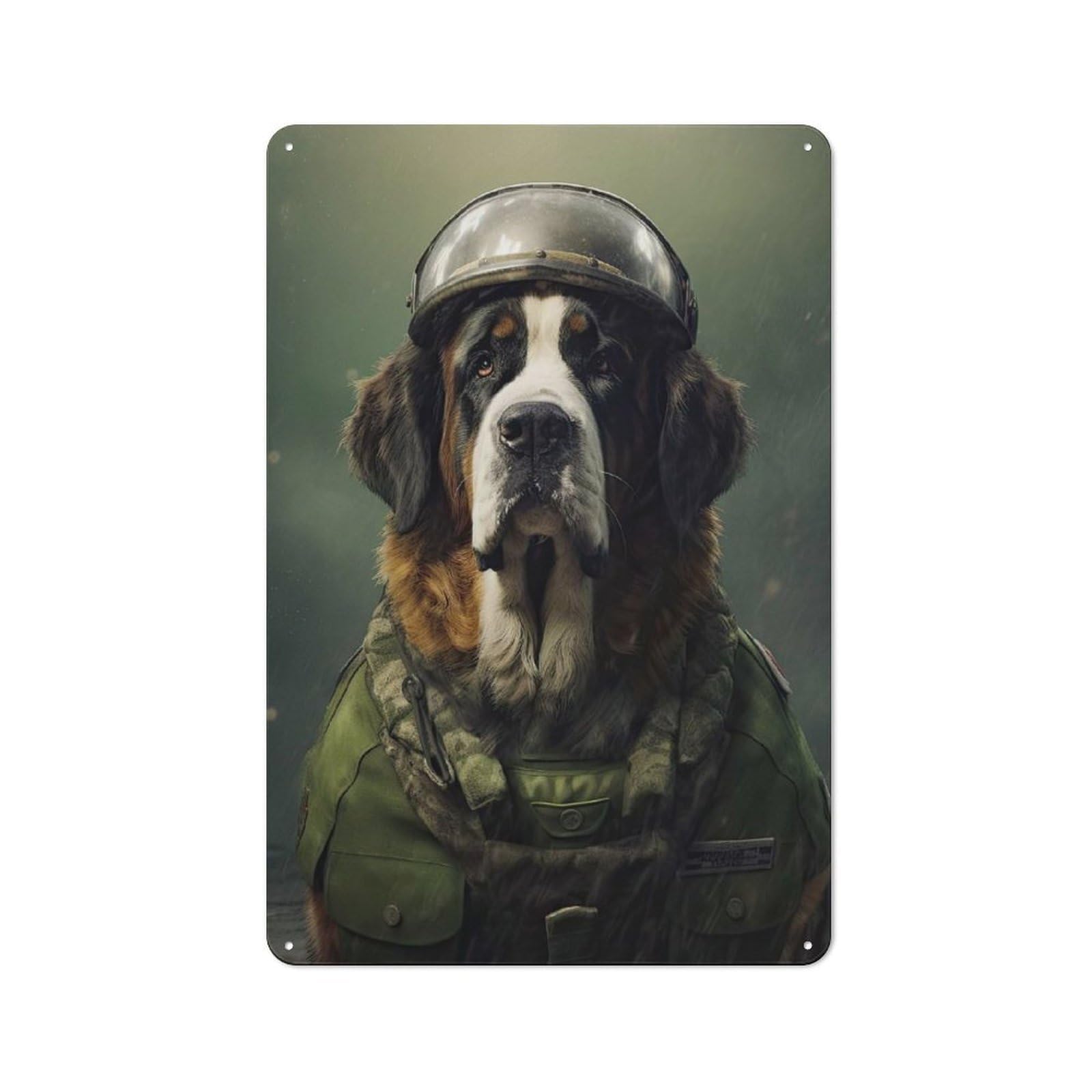 Junmoney Style-16 Saint Bernard Soldier Rustic Metal Wall Decor 30X20cm, Decorative Tin Sign For Farmhouse Kitchen, Pantry Or Dining Area
