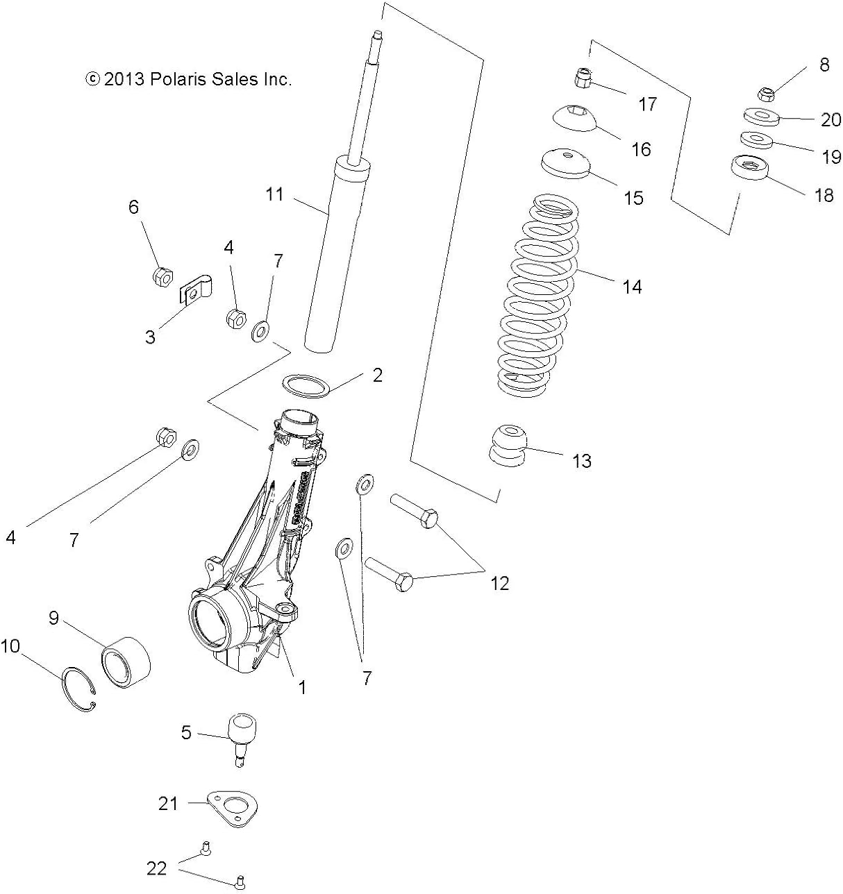 Polaris ATV Hubstrut Assembly, Right, 4 x 4, Genuine OEM Part 1823975, Qty 1