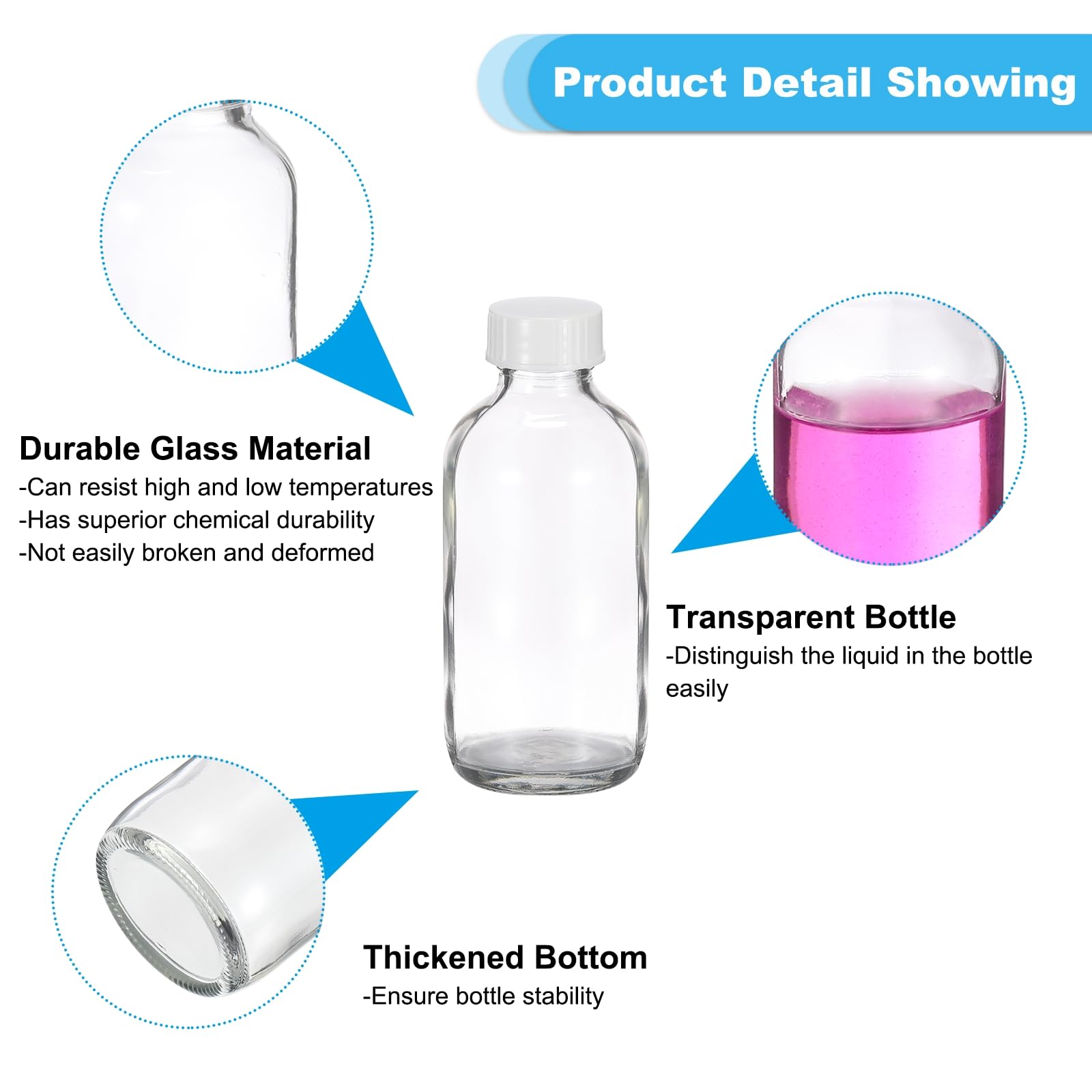PATIKIL Frascos De Muestra De Vidrio De 4 Onzas (120ml), 12 Piezas Frascos Redondos Con Tapón Cónico Blanco Para Líquidos Reactivos, Jugo, Perfume, Ginger Shots, Transparente