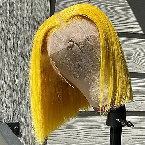 YELLOW HUMAN HAIR 12” STRAIGHT LACE FRONT BOB WIG Amazon.com : Licoville Yellow Bob Wig Human Hair Glueless  main image 2