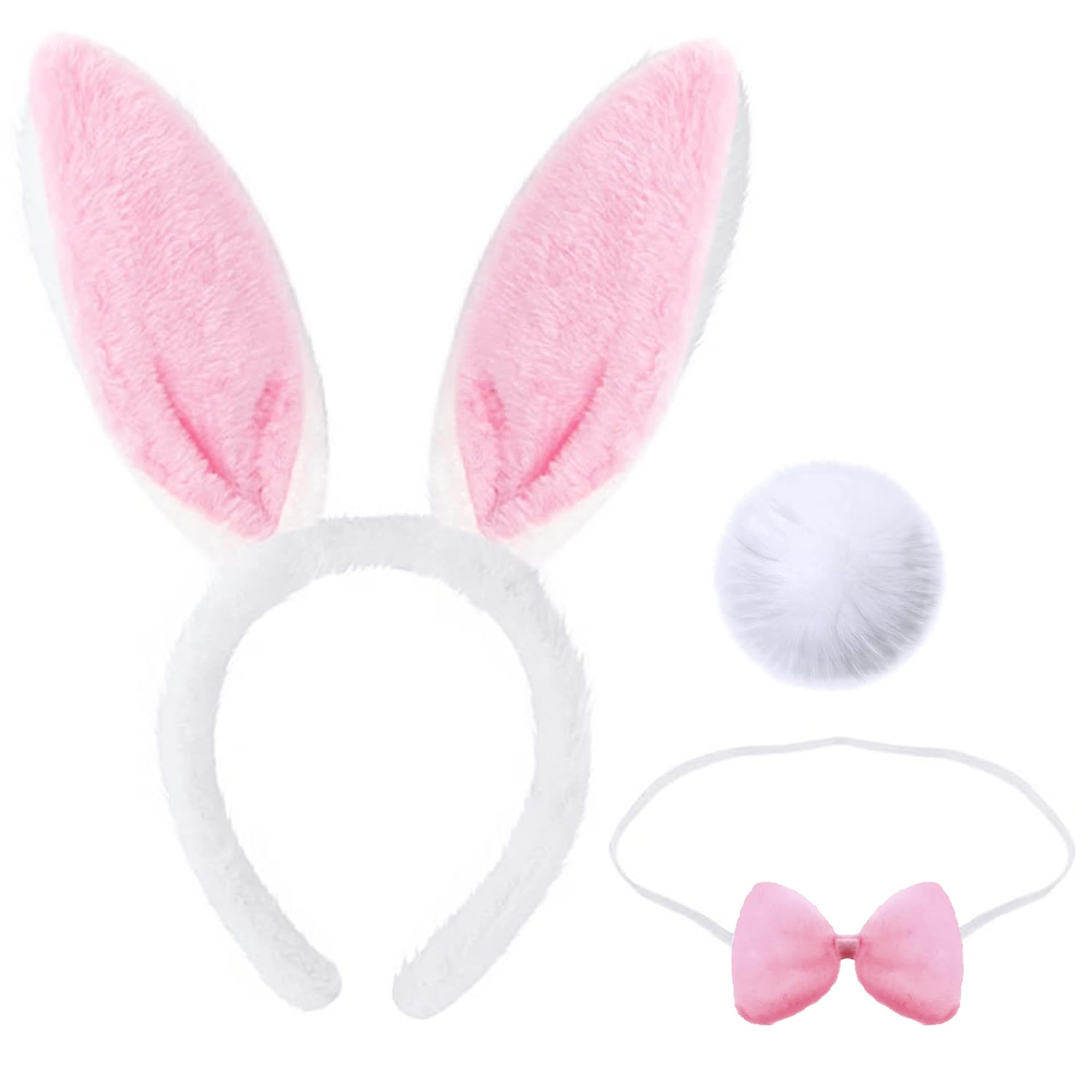 The Fancy Dress® 3 Pcs Bunny Costume Set Rabbit Ears Headband Tail and Bow Ties for Easter Costume Party Accessories (Pink & White) — image 1