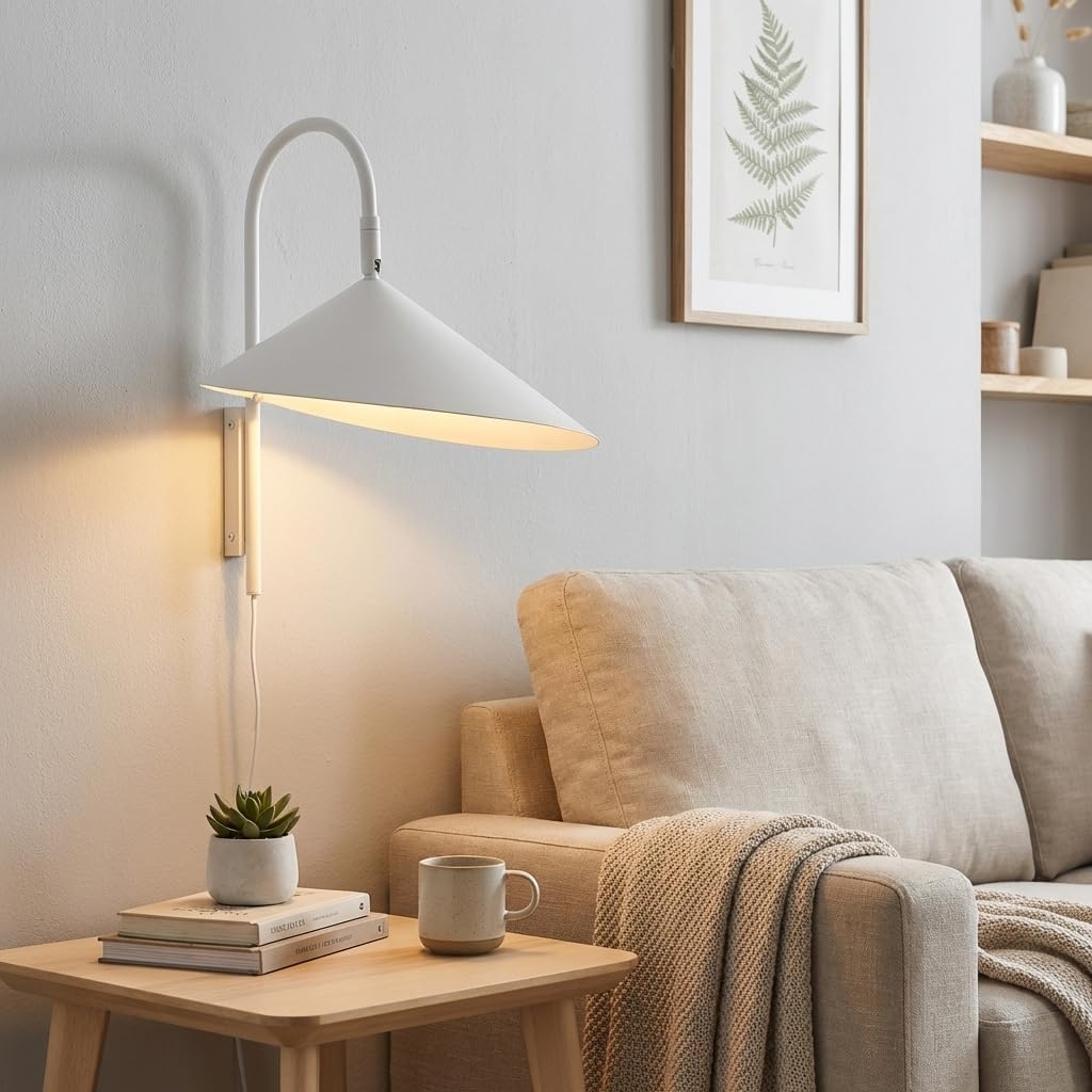 Alpinaluz Applique Murale E27 Blanche avec Prise et Bras Courbe Orientable