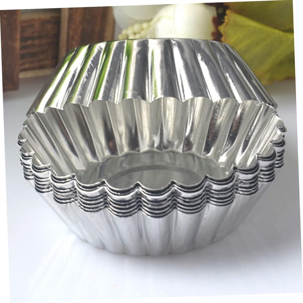 Mikinona 100pcs Nonstick Tart Molds Metal Baking Cups for Tartlets Fluted Tin Cake Molds for Muffins Cookies and Desserts