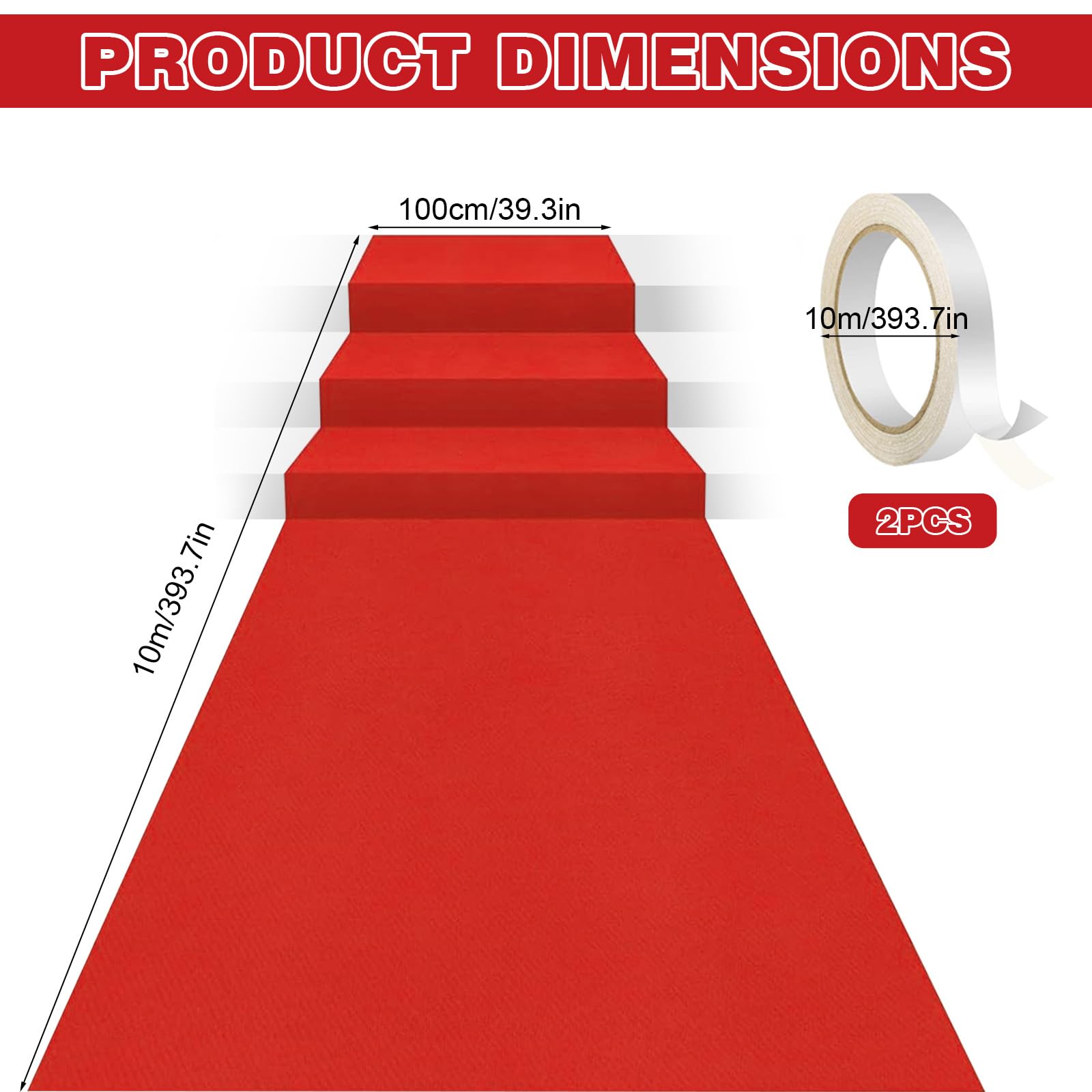 Tappeto passatoia rosso, 1 x 5 m, tappeto per feste, eventi, tappeto rosso antiscivolo, per matrimonio, Natale, Ringraziamento, accessorio per esterni, matrimoni, feste, corridoio