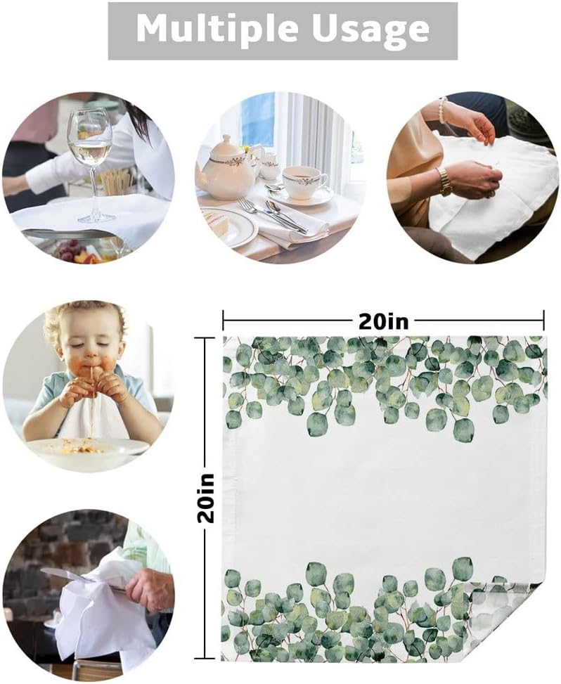 Eucalyptus Leaves Table Napkins Cloth Set Soft Handkerchief Wedding Decoration Banquet Dinner Napkins Cloth(4pcs)
