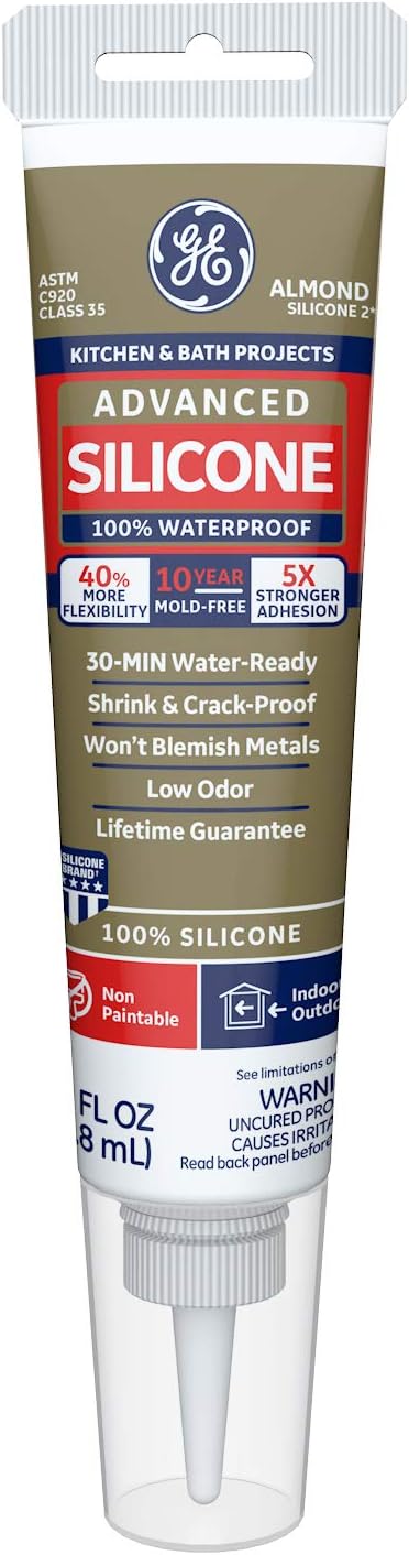Advanced Silicone Kitchen & Bath Sealant Almond, 2.8 oz, 1, Tube