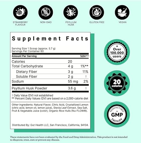 ColonBroom Psyllium Husk Powders (Strawberry, 120 Servings) - Colon Cleanse for Bloating Relief & Gut Health - Colon Broom Fiber Powder Drink - Vegan, Gluten Free, Non-GMO Fiber Powder Supplement