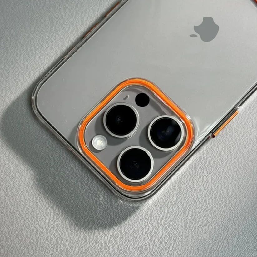 Image of MILLION CASES Back Cover Case for iPhone 15 Pro Shockproof Protective Crystal Splicing Contrast Transparent Case for Men & Boys(Orange)
