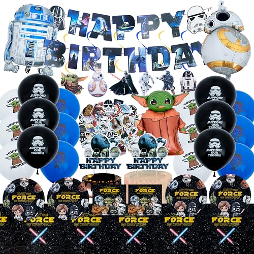 Space Birthday Decorations 115PCS Sci-Fi Party Decoration Set with Birthday Banner Cake Toppers Balloons Hanging Swirls Paper Plates Napkins Tablecloth and Stickers for Themed Birthday Party