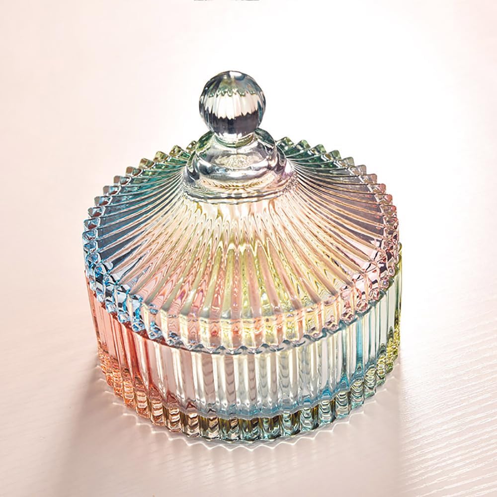 Colorful Glass Jar With Lid,Christmas Candy Dish,Candy Cookie Jars,Jewelry Box,Biscuit Containers Food Storage,Decorative Jar(Multi-Color) - Image 2