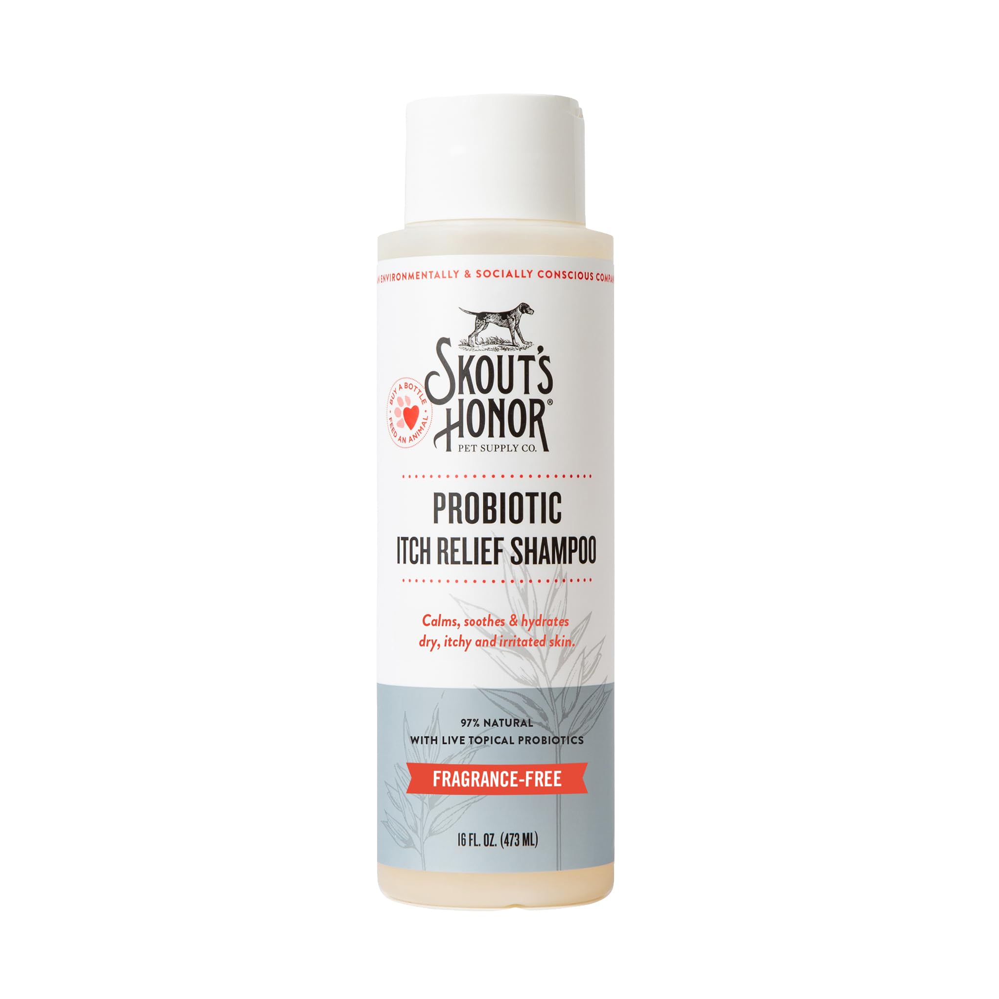 SKOUT'S HONOR Probiotic Itch Relief Shampoo for Pets - Non-Medicated, Fragrance-Free, Paraben & Sulfate-Free, with Avocado Oil & Omega 3's, 16 Fl Oz