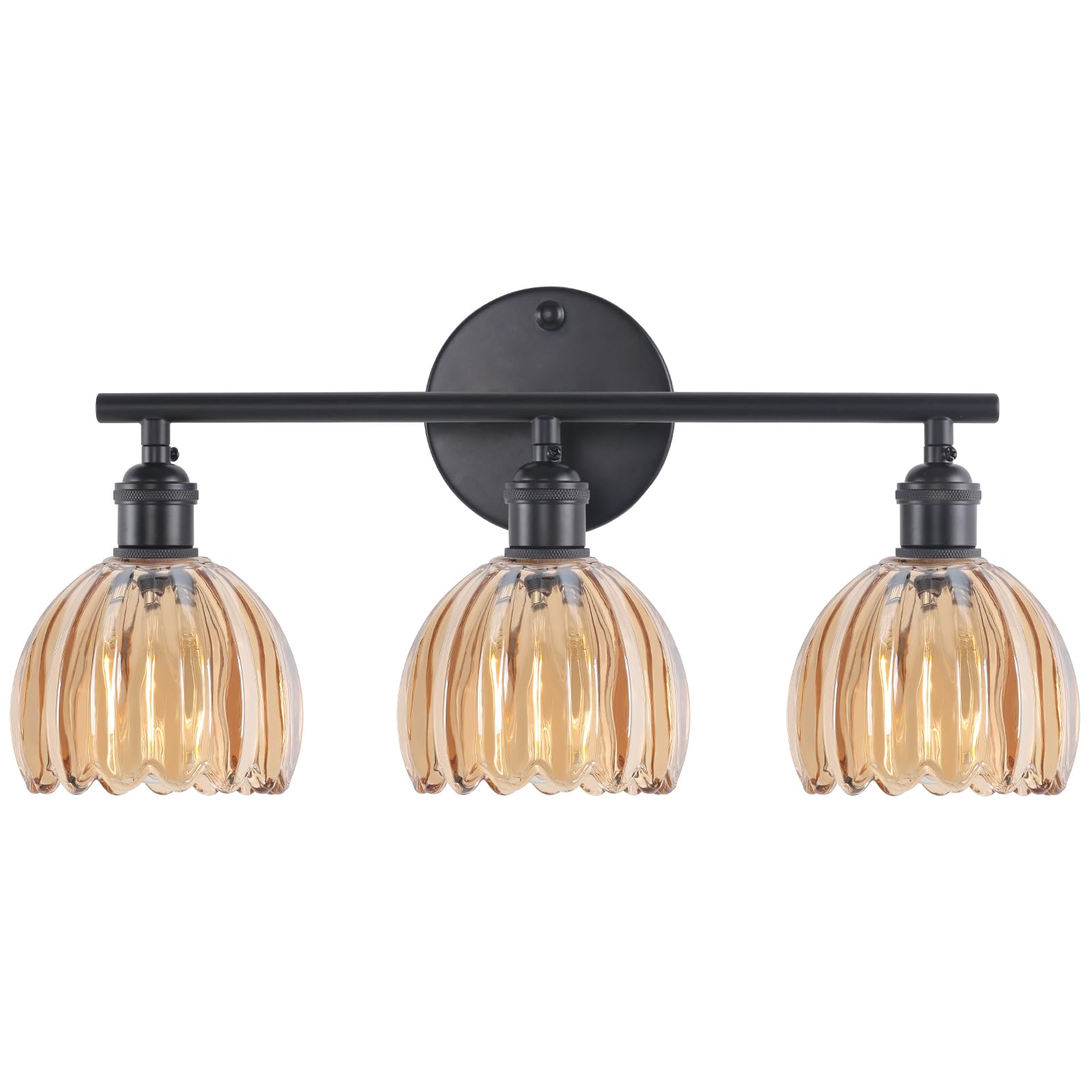 Shenmoyl Bathroom Light Fixtures, 3-Light Black Vanity wall Light Over Mirror with Amber Tulip Glass Shade for Bedroom Living Room (Bulb Not Included)