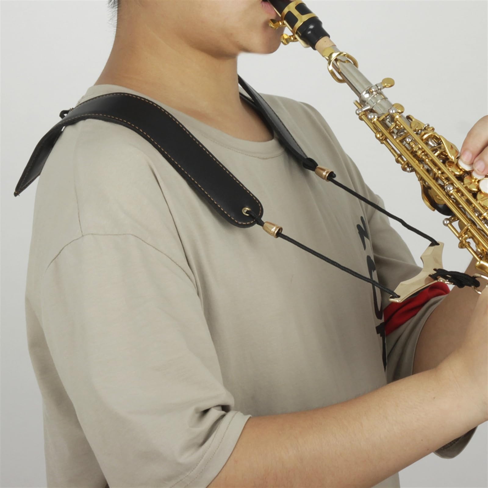 Pasek Do Saksofonu Wysokiej Klasy Skórzany, Składany Pasek Na Ramię, Akcesoria Do Paska Na Szyję Do Instrumentów Dętych Drewnianych Akcesoria do Saksofonu Części (Color : BK)
