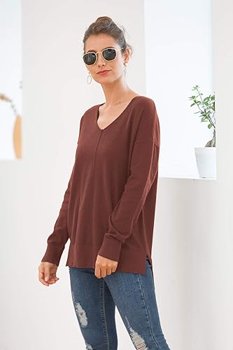 Miniatura 4 de Jouica - Suéter de tejido de punto sin botones para mujer, holgado, ligero, estilo casual, con cuello en V y mangas amplias