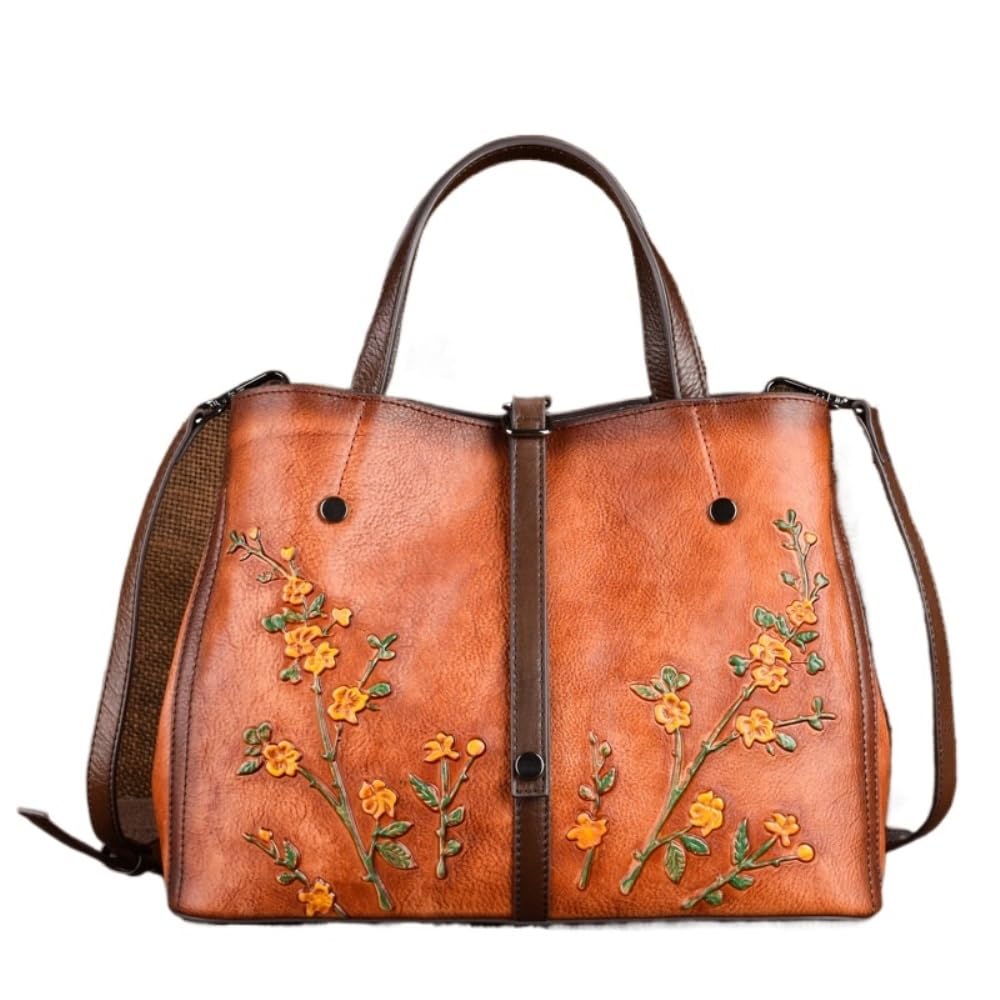 mmaili Minimalist Women's Genuine Vegetable-Tanned Leather Tote Bag - Capacity Multi-Compartment Handbag(Brown)
