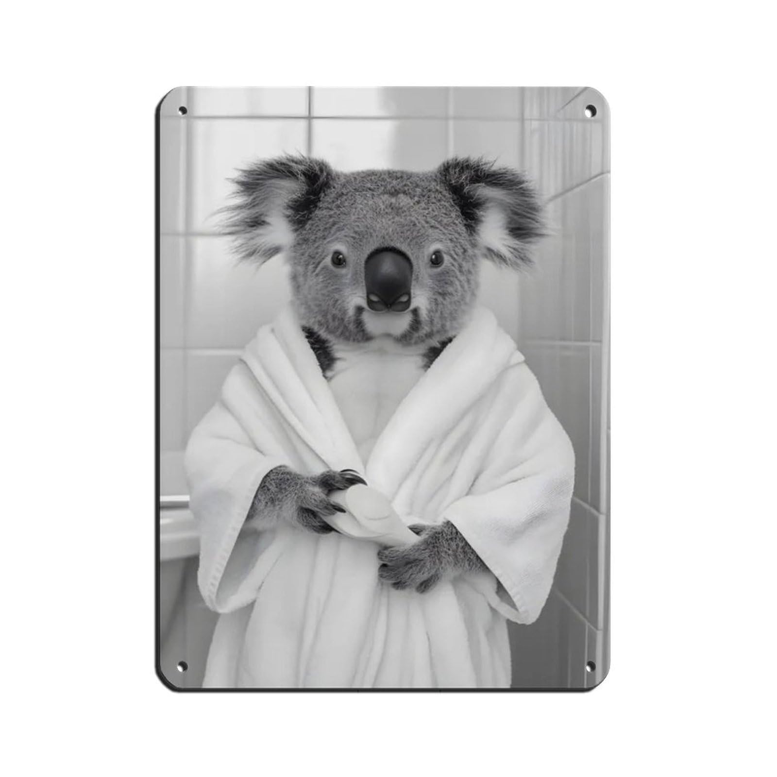 Koala Wearing A Bathrobe, Funny Bathroom Art Retro Poster Metal Tin Sign Chic Art Retro Iron Painting Bar People Cave Cafe Family Garage Poster Wall Decoration 12x16inch(30x40cm)