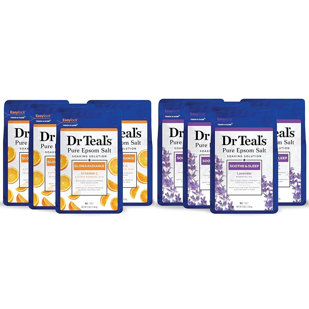 Dr Teal's Epsom Salt Soak with Vitamin C & Lavender, 12 lbs (4 Packs of 3 lbs) (Packaging May Vary)
