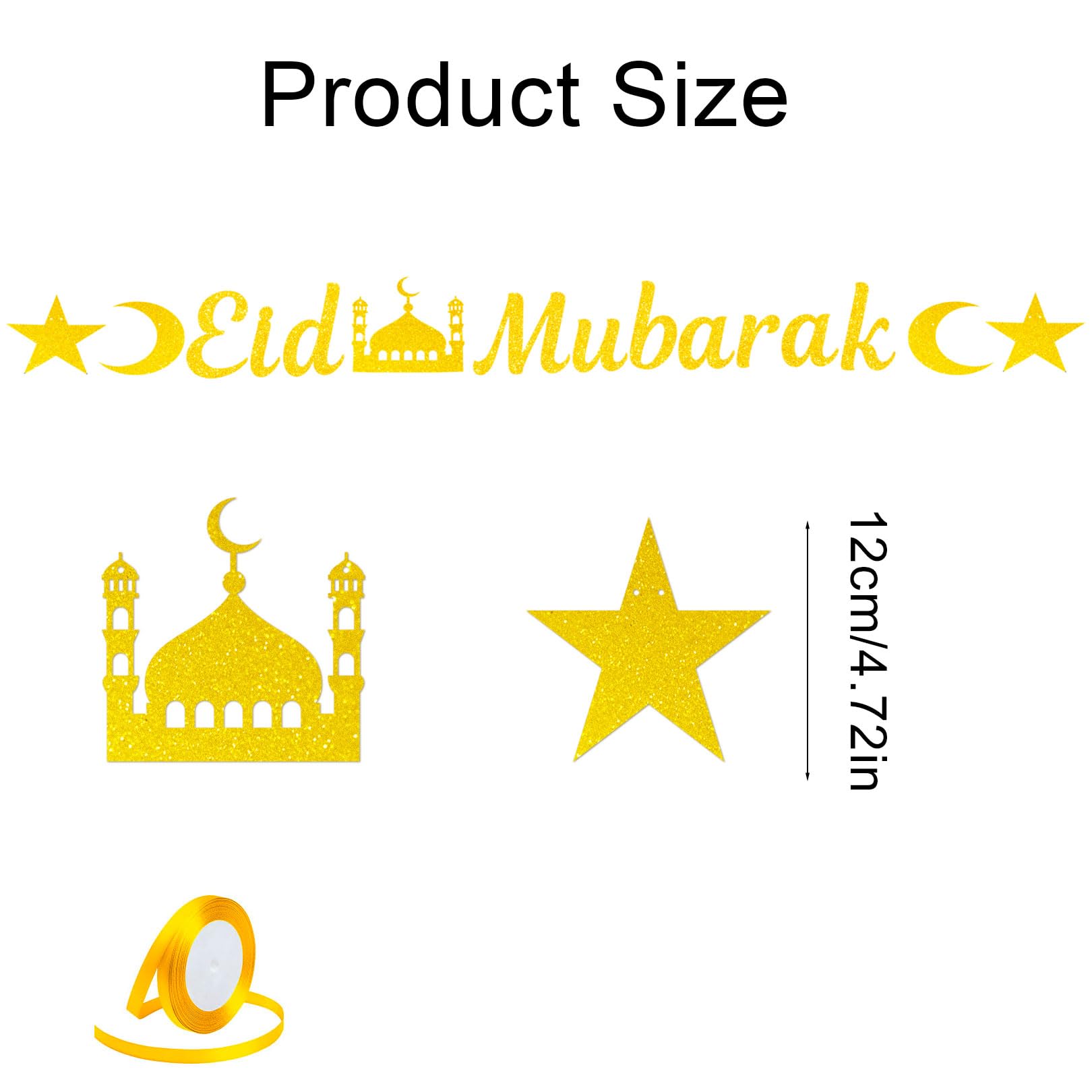 Eid Mubarak Banner, Gold Glittering Banner for Party Decorations Supplie Eid Mubarak Decoration Party Decoration Accessories - Image 2