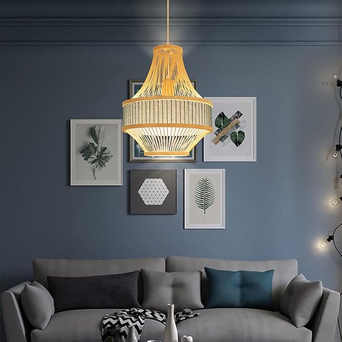 SHUANGZ Nordic Eetkamer Kroonluchter Rieten Hangende Lamp E26/E27 Met Verstelbaar Snoer Rotan Hanglamp Japanse Stijl Hot Pot Restaurant Lantaarn Bamboe Lamp photo 2
