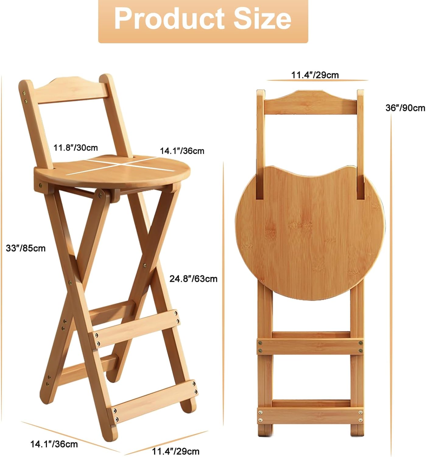 Folding Bar Stool Kitchen 24 inch Folding Kitchen Counter Chair Portable Wooden Bar Stool Outdoor Shop Kitchen Restaurant Coffee Stool 1 (Burlywood)