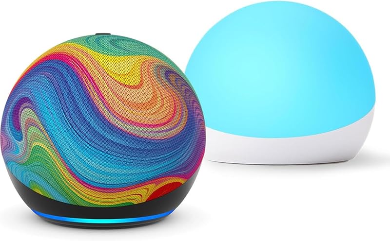 Echo Dot Kids (modelo más nuevo) - Rainbow Swirl, con Echo Glow, parlante inteligente y luz nocturna para niños, diseñado para Alexa+