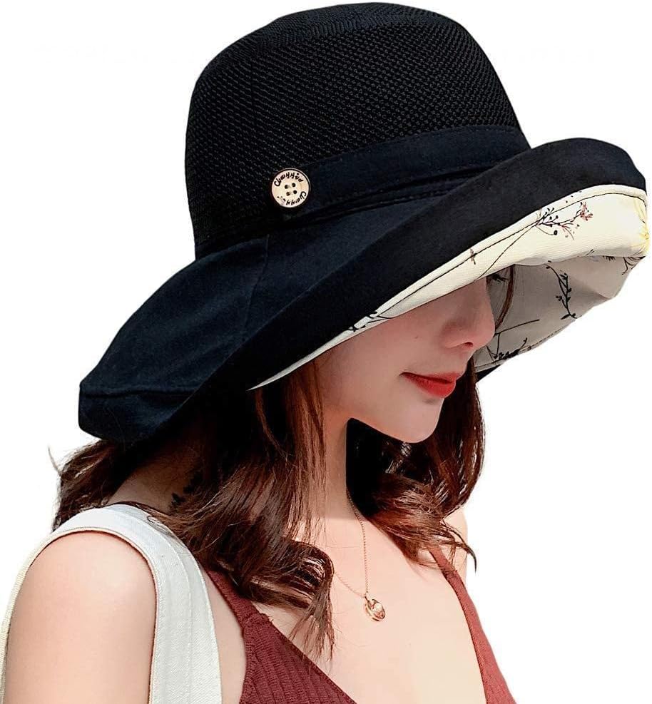 Summer Mesh Sun Hats for Women UV Protection Wide Brim Packable Beach Bucket Hat