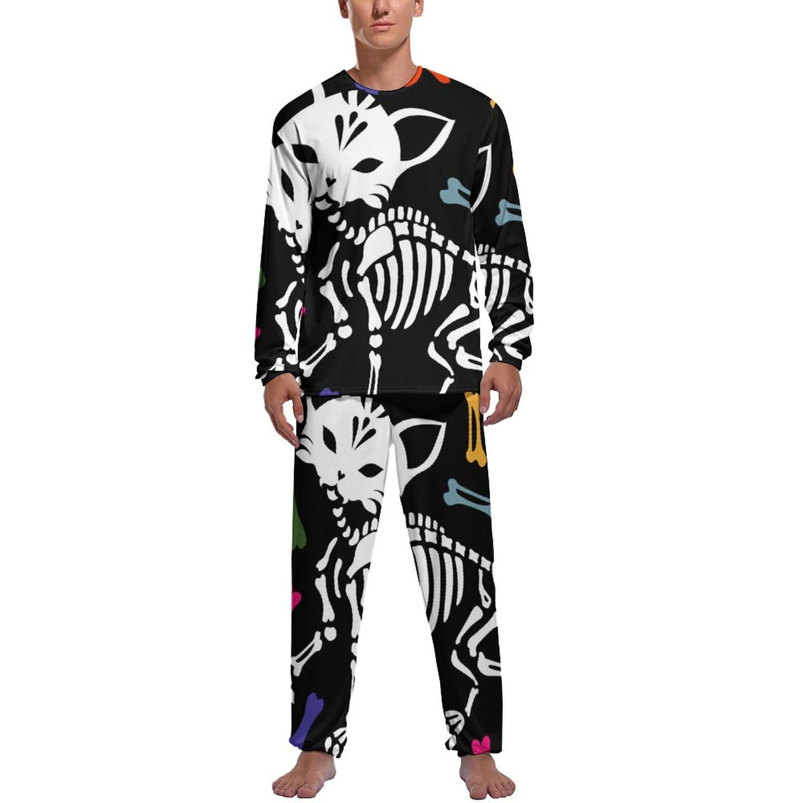 Pyjama homme chat squelette ensemble vêtement de nuit pantalon long - 6
