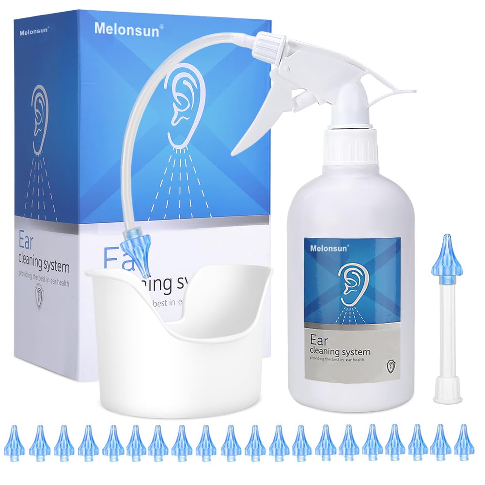 Earwax Removal Bottle - Manual Ear Wash System with 500ml Spray Bottle Big Basin 20 Reusable Soft Tips