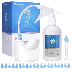 Earwax Removal Bottle - Manual Ear Wash System with 500ml Spray Bottle Big Basin 20 Reusable Soft Tips