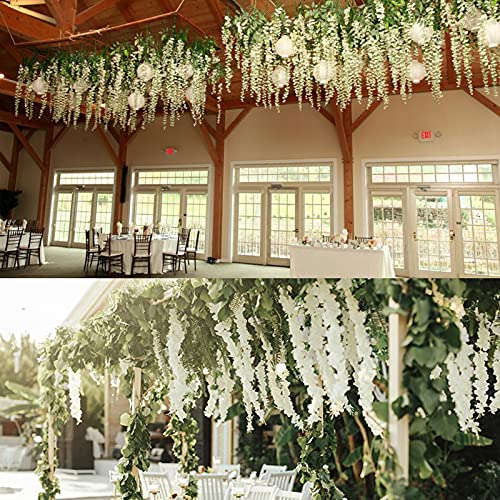 24 Pack Wisteria Artificial Hanging Flowers 3.6 Ft White Fake Silk Flower Vines Rattan Garland Long String Wisteria String Home Garden Wall Decoration Outdoor Wedding Party Ceremony Arch Floral Decor #TOP6