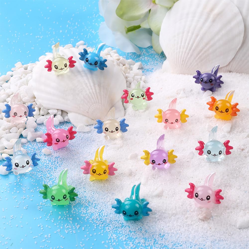 Mini Axolotl Figures, 32 Pcs Glow In The Dark Little Resin Axolotl