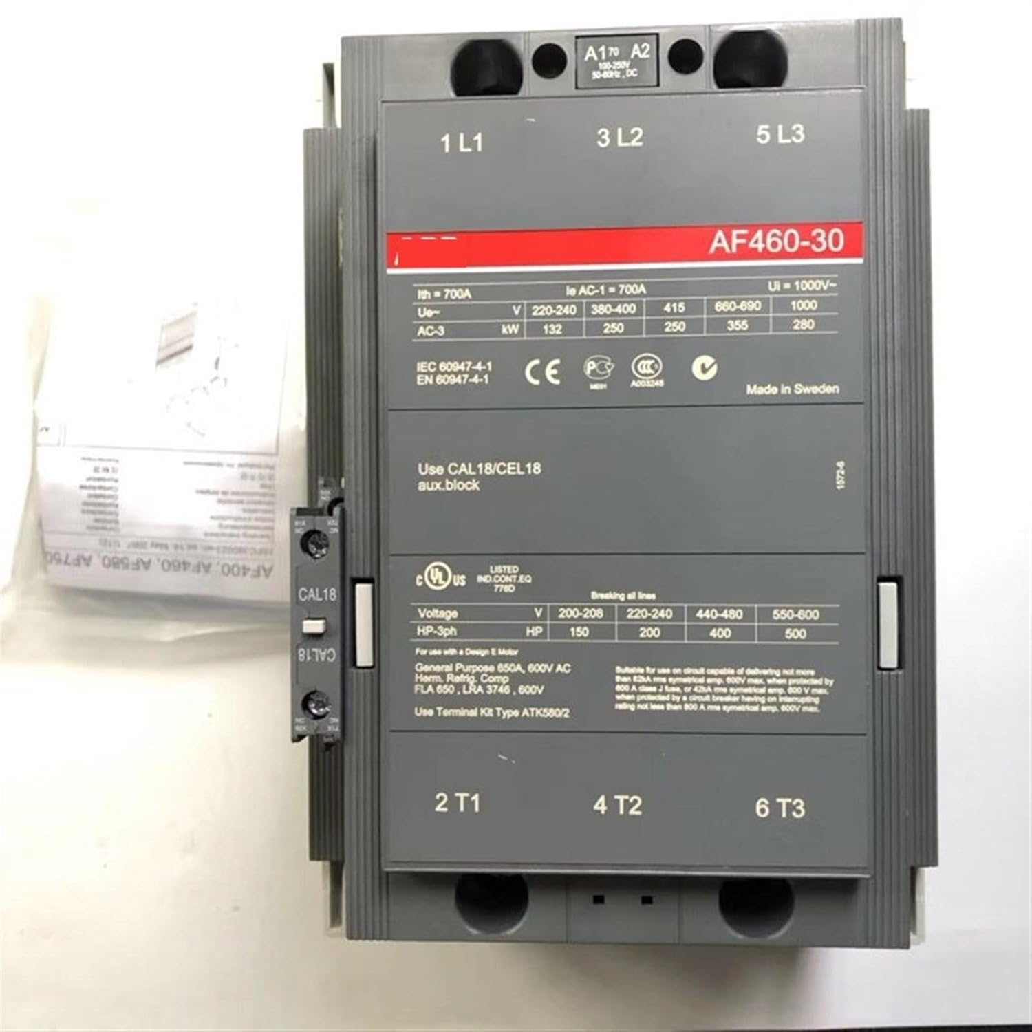 3-ploe Contactors AF Series AC/DC Operated 1NC+1NO 460A 250kw AF460-30-11-68 AF460-30-11-68 AF460-30-11-70 AF460-30-11-71 1Pcs(AF460-30-11-71)