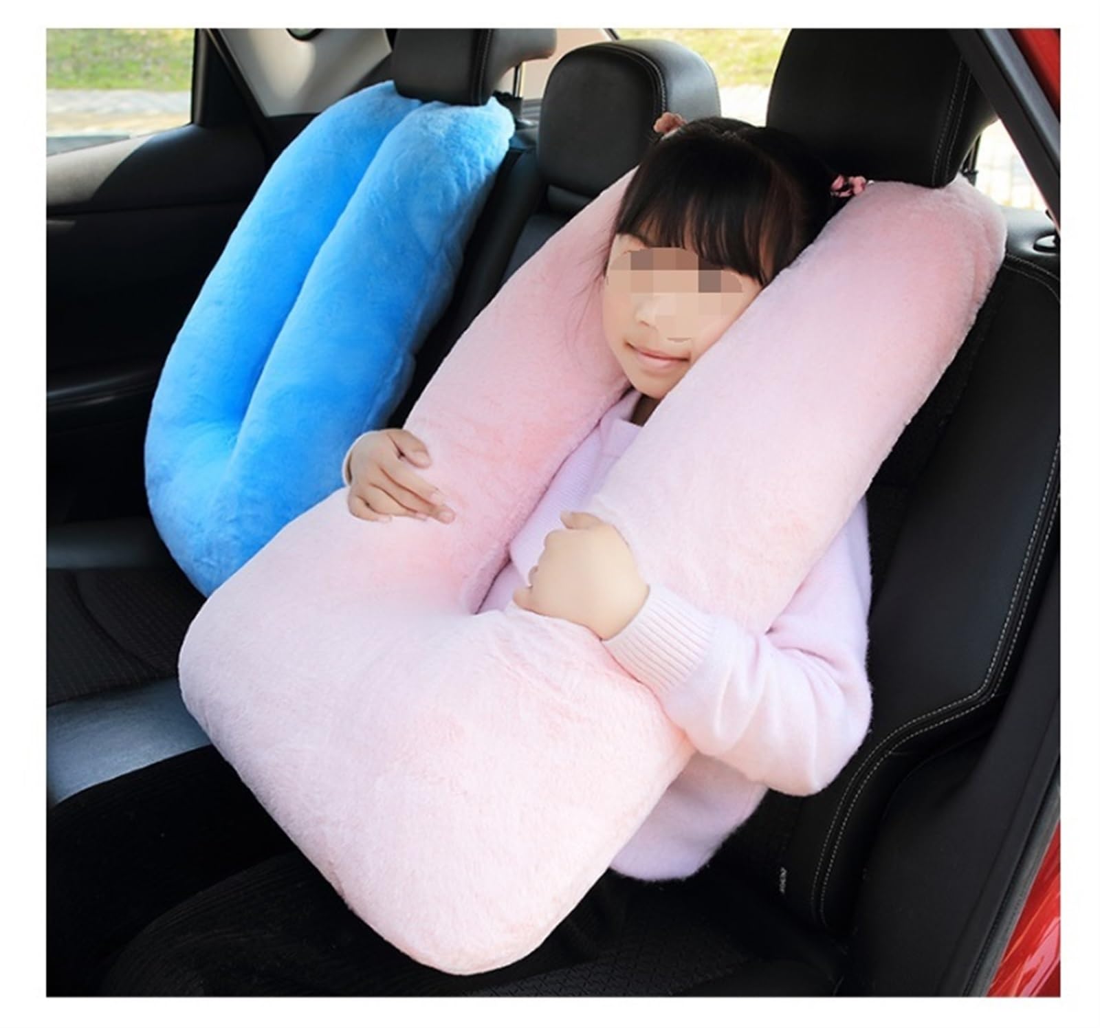 Nackenkissen Auto Nackenkissen Reise Plüsch-Reisekissen für den Rücksitz des Autos, U-förmiges Reise-Nackenkissen, Kissen für Flugzeug Travel Essentials(Pink)