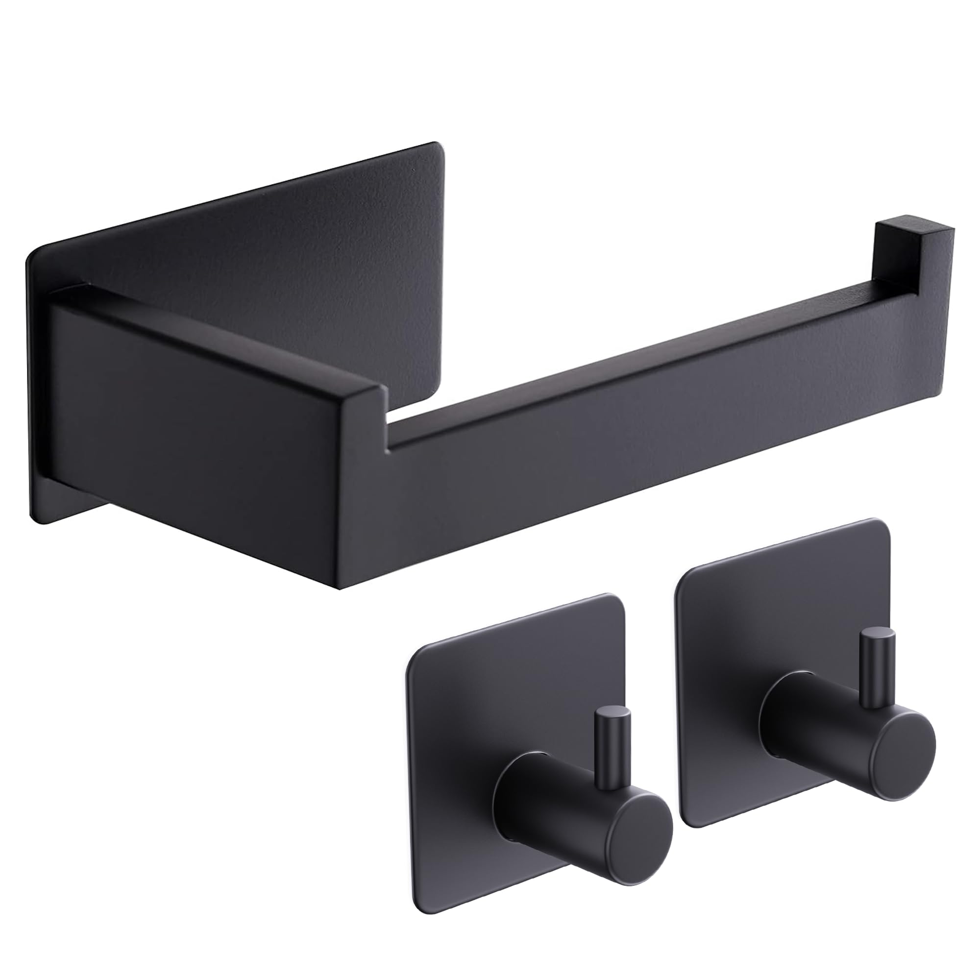 Aikzik Klopapierhalter, Toilettenpapierhalter ohne Bohren, Toilettenpapierhalter Schwarz und 2 Stück Klebehaken, Edelstahl Klorollenhalter, Wc Papier Halterung Rollenhalter mit Kleber für Badzimmer