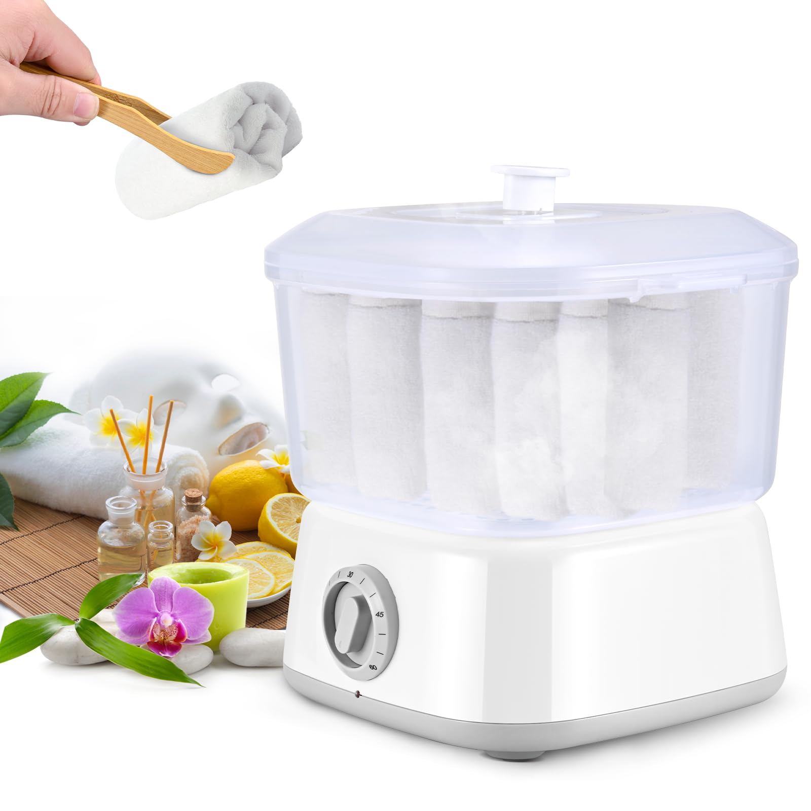Chauffe Serviette, Chauffe Serviette Esthetique avec Pince à Serviette 202°F en 10 Minutes, Seche Serviette Electrique Vapeur pour Spa, Salon, Rasage（Blanc）