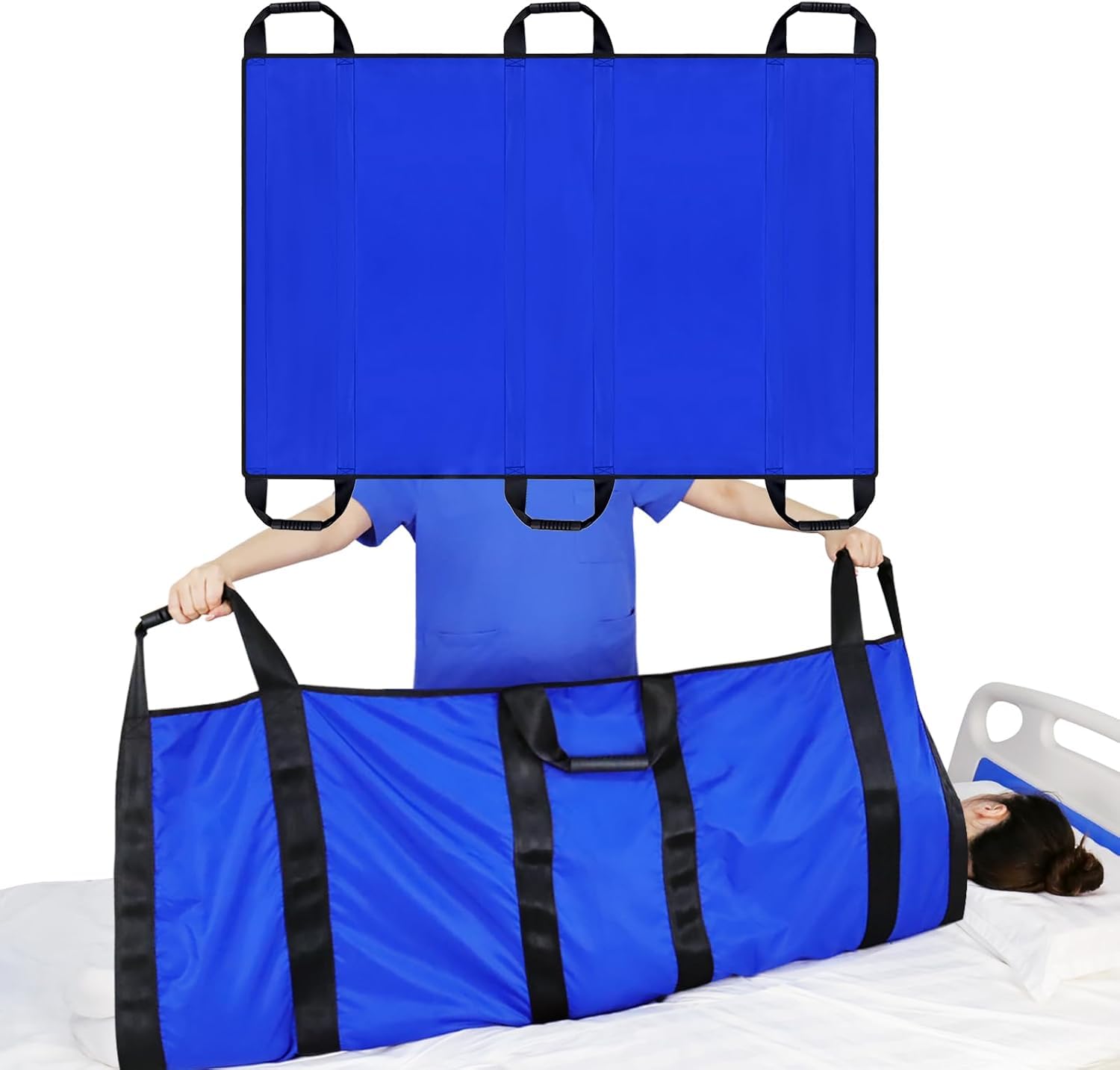 LOSCHEN Tappetino multiuso, impermeabile, riutilizzabile, per sollevare, ruotare, spostare e trasferire gli anziani, tessuto di nylon double face (blu, 100 x 147 cm)