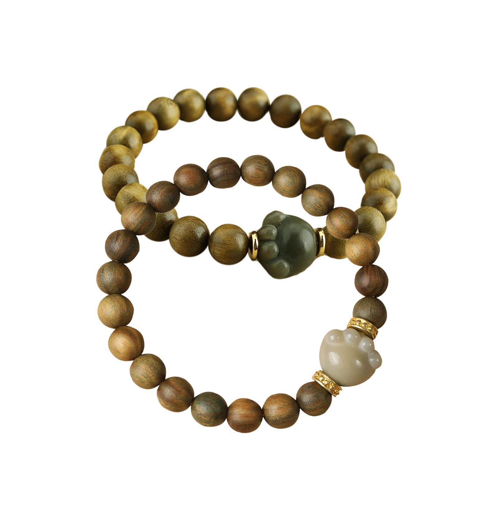 Fariora2 PC Green Sandalwood Bodhi Strings With Cat Claw, Natural Sandalwood beads Bracelets For Man and Woman, Vintage Handheld Beads Strings For Couples, Gift (Sandalwood Cat's Claw)