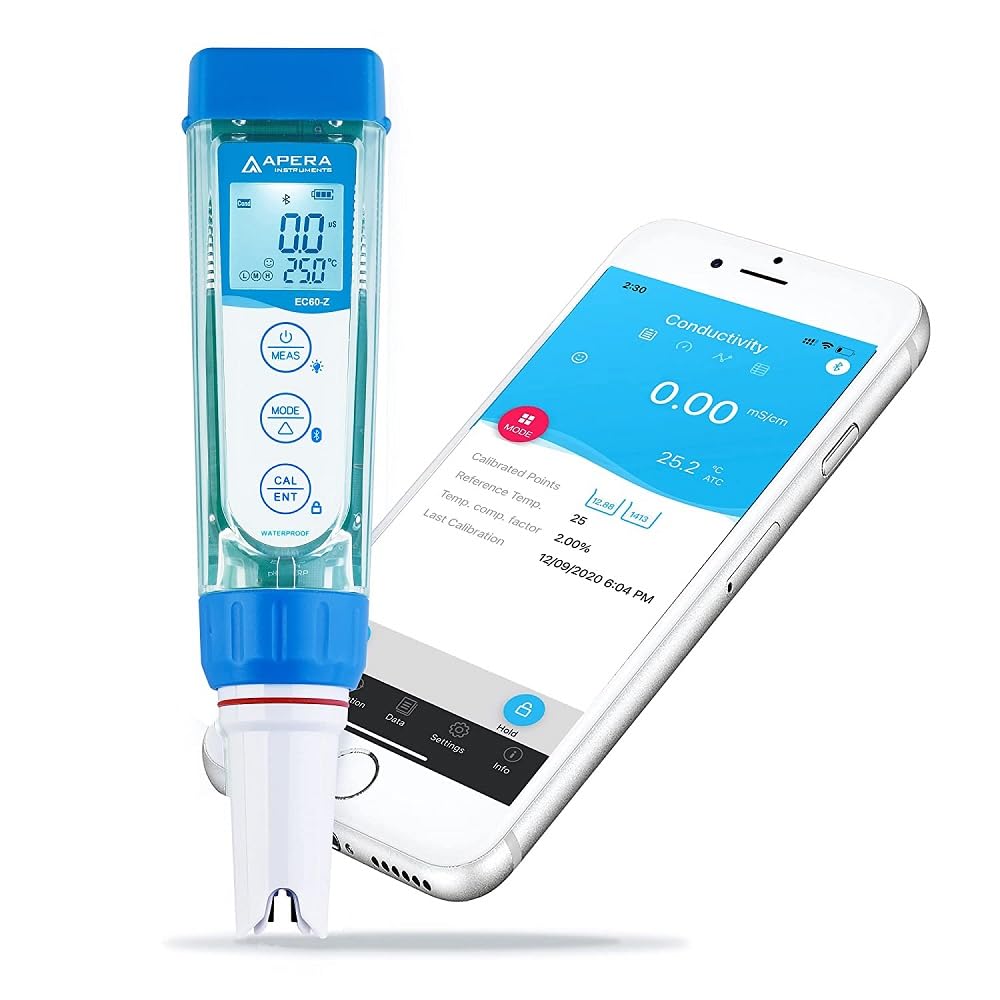 Apera Instruments EC60-Z - Medidor de conductividad inteligente (compatible con la aplicación móvil ZenTest) - Rango de medición de conductividad: 0 a 20 mS/cm