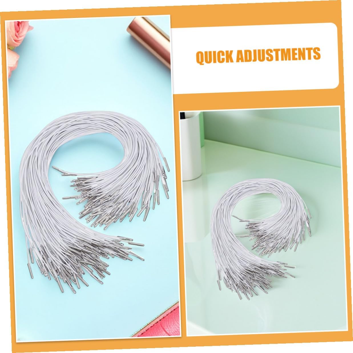 200pcs Elastic Hat String Cord with Metal Ends Barbed Fasteners for DIY Mask Making and Sewing Crafts, Stretch Adjustable Elastic Band for Face Masks and Hat Chin Straps