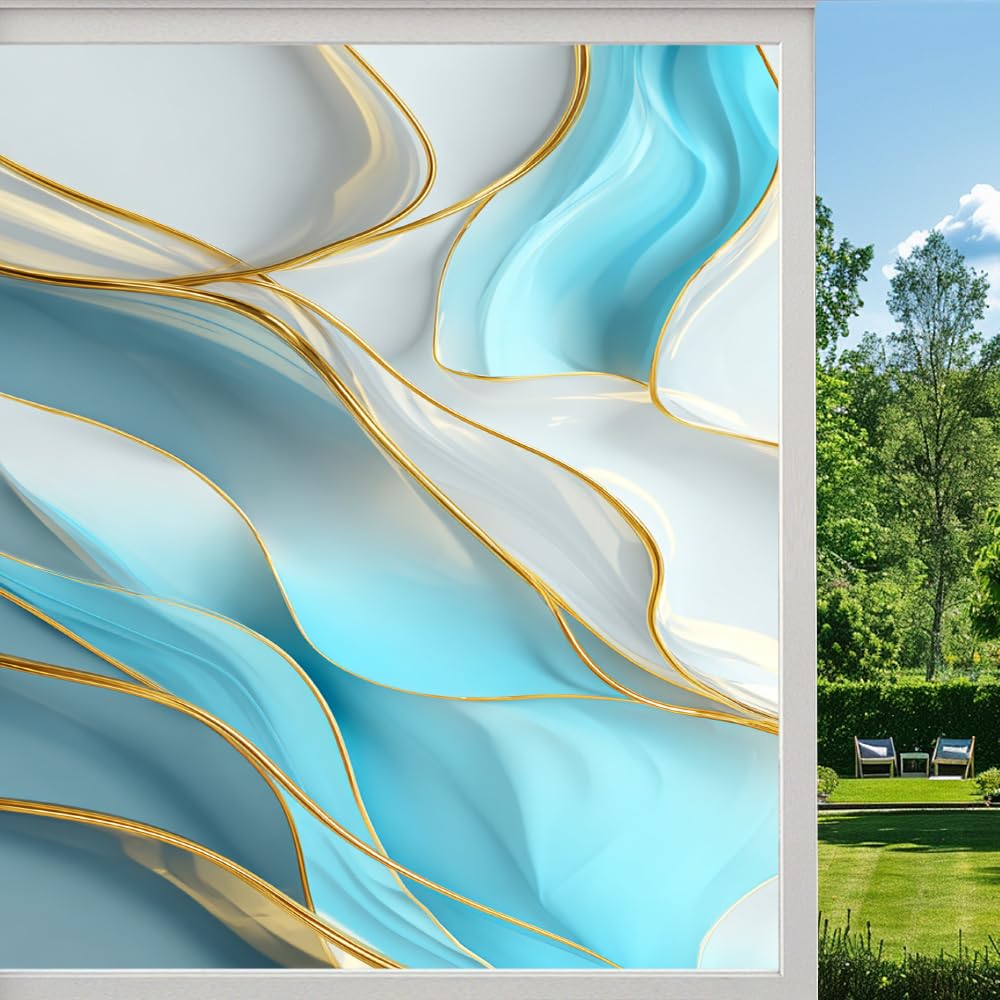 Pmlbaous Marble Texture Stained Glass Window Film, Abstract Modern Minimalist Peel And Stick Privacy Film, Frosted Adhesive Vinyl Decorative For Bathroom Windows Glass Doors, （55X80cm）