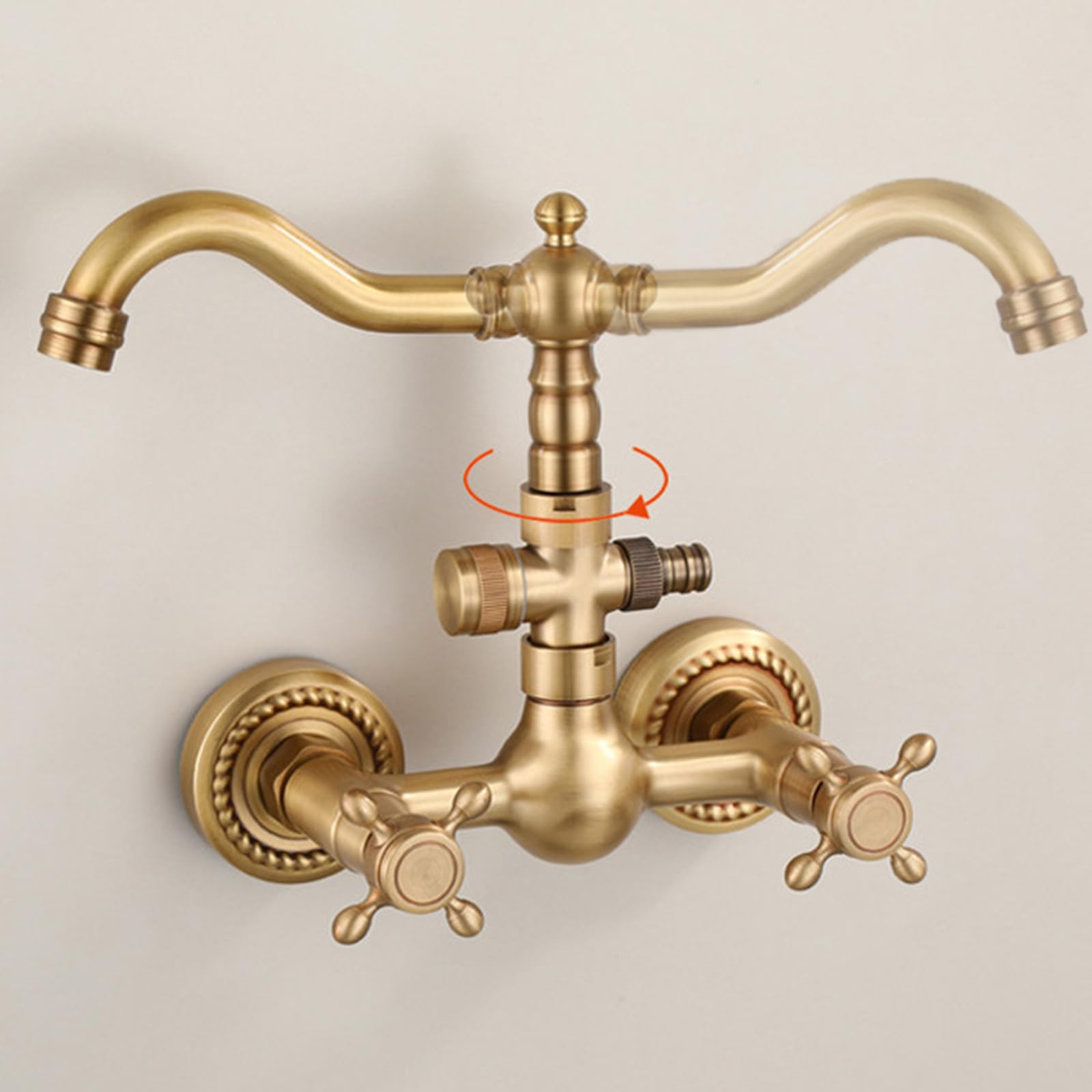 Rubinetto A Parete con Attacco Lavatrice Rubinetto Bagno Lavabo Acqua Calda E Fredda In Ottone Doppio Foro Doppia Maniglia,Antico