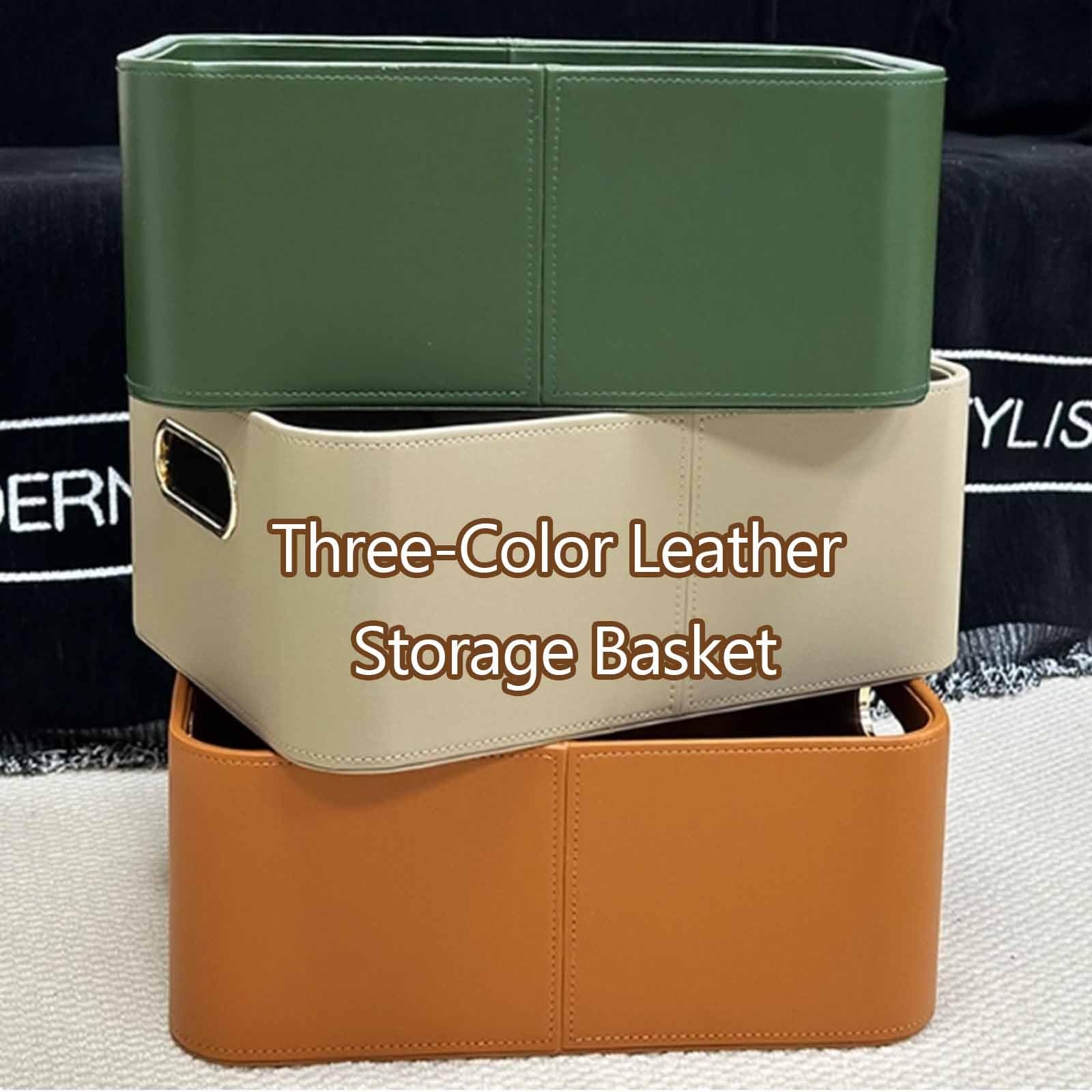 Cesta di Conservazione con Manici, Cesta di Conservazione Quadrata | Manici Metallici Traforati, Materiale Pelle Pu, Adatta Per Armadi, Uffici(With lid Orange 35.5)